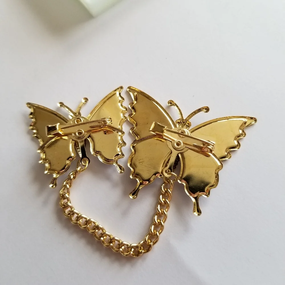 Vintage glitter butterfly brooch set New old stock Gold tone insect bug …